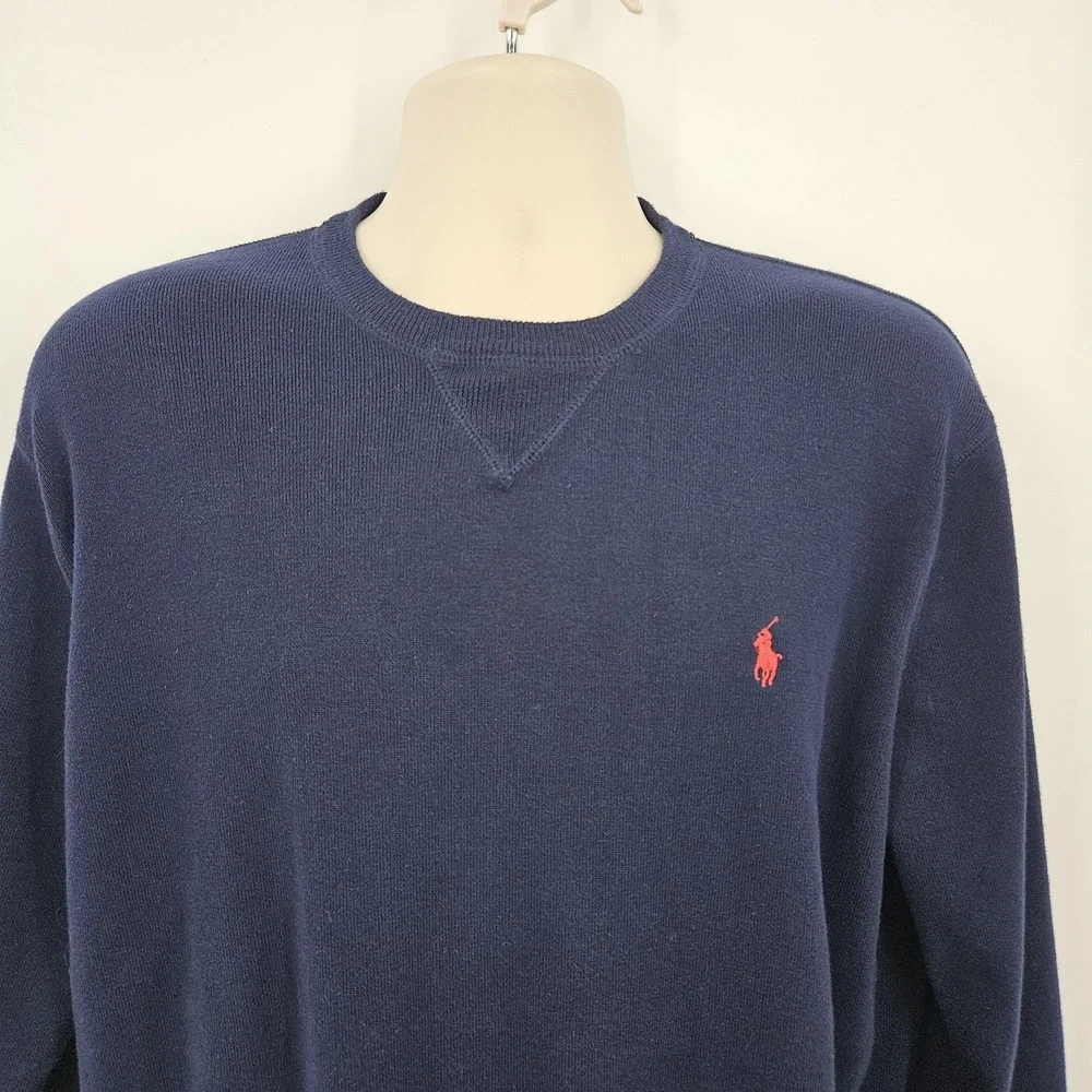 Polo Ralph Lauren Sweater Men XL Navy Cotton Red Pony‎ Preppy Academia Grandpa